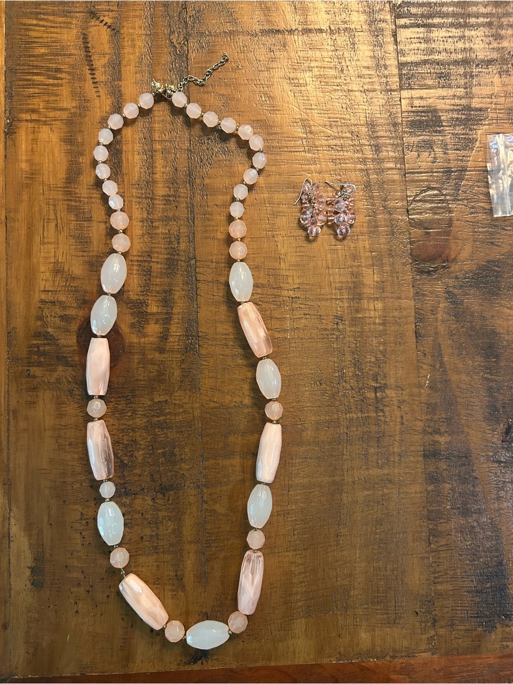 Handcrafted Pink Beaded Necklace and Earrings Set